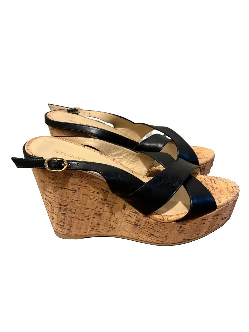NWOB Stuart Weitzman Dayna Leather Cork Wedge Slingbacks Sz 7.5
